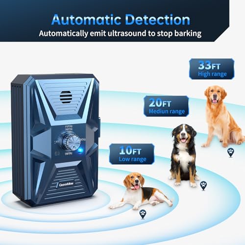 Bubbacare Antibell, Antibell Ultraschall Gerät, 3 Stufen Automatisch Antibell für Hunde mit 33ft, Wiederaufladbares & Wasserdichtes Anti Bell Gerät Hunde, für Große KleineHunde Innen Außenbereich