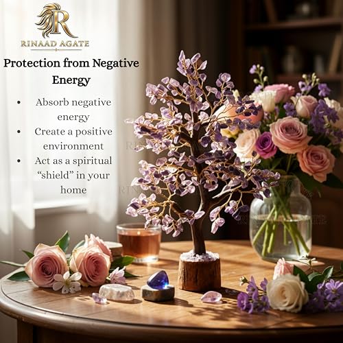 Image of Amethyst Crystal Tree with 300 Healing Chips | 11 Inch Vastu Feng Shui Wealth Tree for Home Decor, Positive Energy, Meditation & Reiki | Lucky Gemstone Bonsai Gift for Prosperity & Stress Relief
