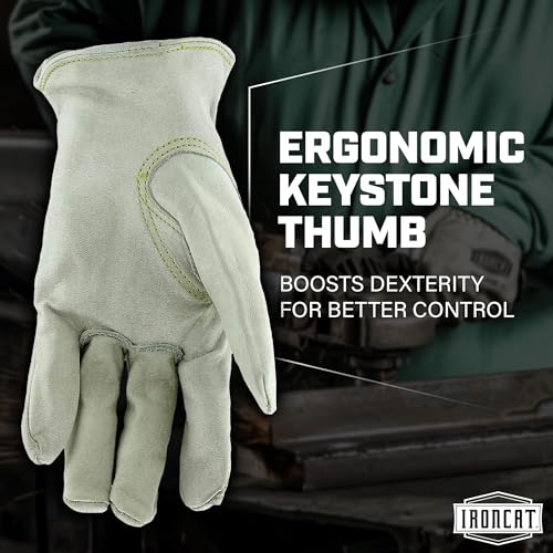 IRONCAT 9420 Premium Grain Cowhide Gloves – Gray, XXX-Large, Leather Driver Work Gloves w/ Keystone Thumb