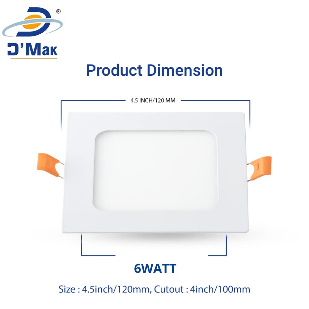 DMT 6 Watt Energy IP50 ' Dust Proof LED Square Ceiling POP Down Indoor Panel Light (4" x 4-inch, White,Metal) - Pack of 10 3