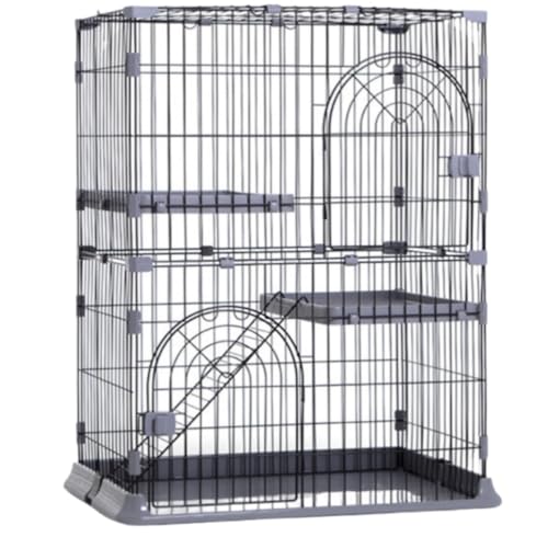 Bivoyud 猫ケージ キャットケージ 高さ84cm* 幅60*奥行161 猫 ケージ 2段 大型 ペットケージ 脱走防止 留守番 1段 2段 組み替え自由 お掃除らくらく猫ケージ (グレー,三畳紀 83*60*108cm)