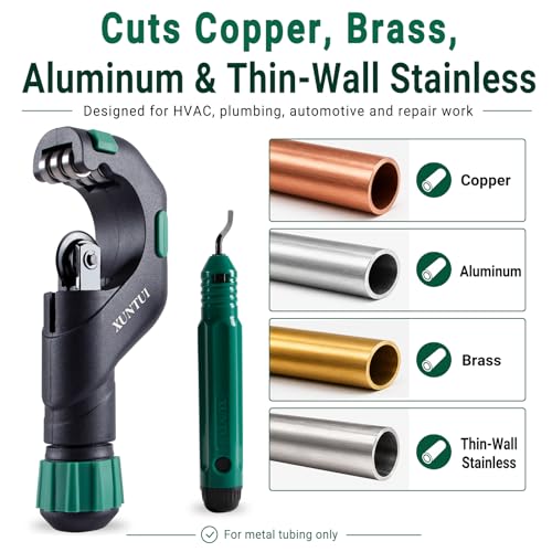 Image of Copper Pipe Cutter, 3 /16 inch-2 inch OD Tubing Cutter Kit | Cuts copper, brass, aluminum, EMT, exhaust & 304 thin-wall stainless tubing; deburrer, spare wheel & blade included