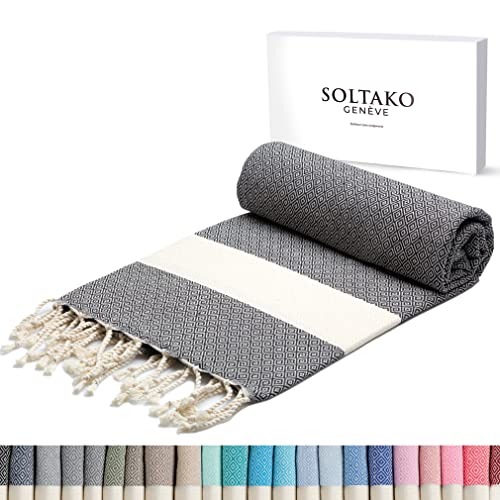 SOLTAKO Fouta Peshtemal - Fouta XXL - Serviette Plage Anti Sable - Drap de Bain pour Hammam, Sauna, Yoga, Pique-Nique - Serviette Grande Taille - Fouta Plage 100x200 cm - Drap 2 Personnes