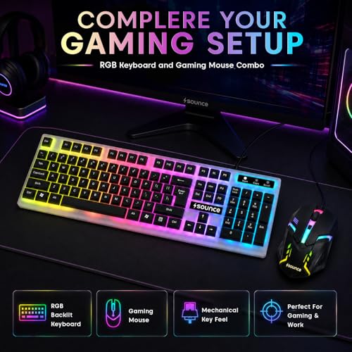 Image of Sounce Wired Keyboard & Mouse Combo, 104 Keys, 1600 DPI Mouse, LED