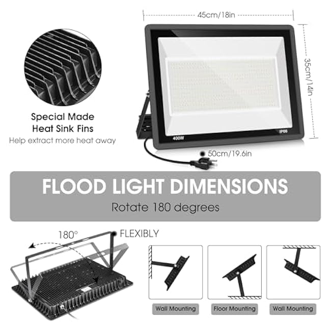 400W LED Stadium Flood Light Outdoor,2400W Equivalent 50500LM 5000K Daylight White Super Bright FloodLight with Plug,85-277V IP66 Waterproof Commercial Lighting for Sports Fields,Counts,Arena