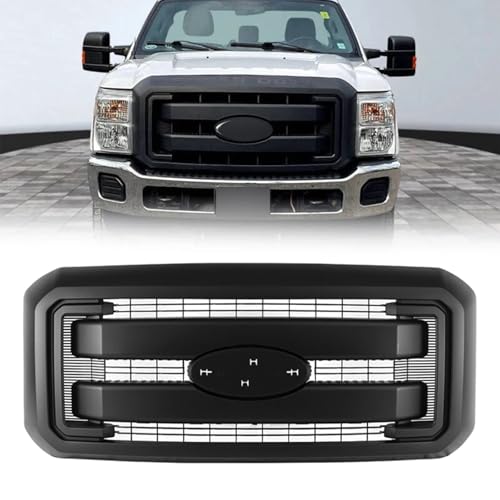 Kspeed Front Bumper Grille Grill Assembly Fits for 2011-2016 F250 F350 F450 Super Duty Matte Black Replace BC3Z8200AA BC3Z8200G Style 2