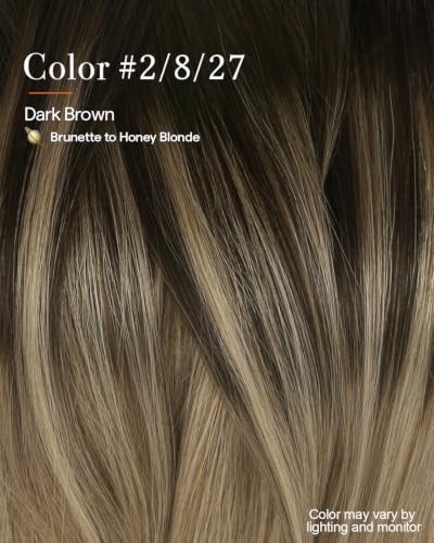 Image of Full Shine Seamless Hair Extensions Clip in, Balayage Brown to Blonde 14 inch | 120g 8 Pcs, Invisible Ultra-Thin PU Weft, Remy Human Hair, Natural Fullness, Easy to Apply, Everyday Styling, Formal Event