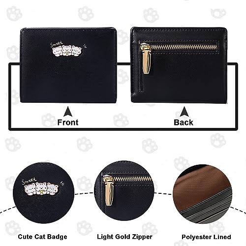 Sunwel Fashion Cute Zipper Wallets Kawaii Cat Wallet Small Kitten Credit Card Change ID Window for Women Girls (BLACK)4