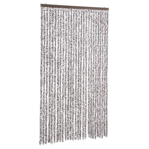 Cortina mosquitera marrón y beige 118 x 220 cm chenilla – 100% chenilla de polipropileno, duradera y respetuosa con el medio ambiente, ideal para ventanas y puertas, protege contra insectos y ofrece