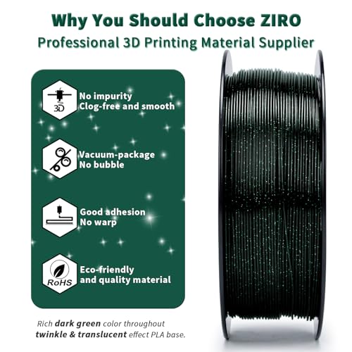 Image of ZIRO Sparkle PLA Filament 1.75mm, Shiny Glitter with Transluent PLA Base, Galaxy Printing Material,1kg /2.2lbs Spool, Fit Most 3D Printers, Twinkling Blackish Green