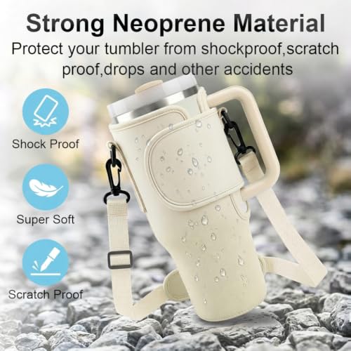 Image of ZIBUYU BrandName 40 Oz Water Bottle Carrier Pouch for 40 oz tumblers with flip top Access, Adjustable Strap, Waterproof Protective Design, Hands Free Carrying Support for Travel, Hiking, Commuting