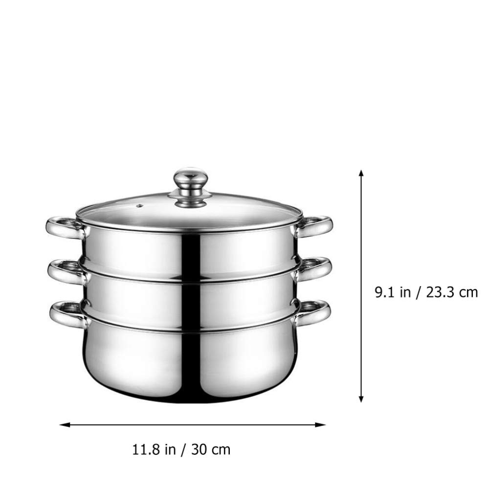 Garnek do gotowania na parze ze stali nierdzewnej, 3-poziomowy wielofunkcyjny garnek do gotowania owoców morza, pierogów i tamales, 32 cm