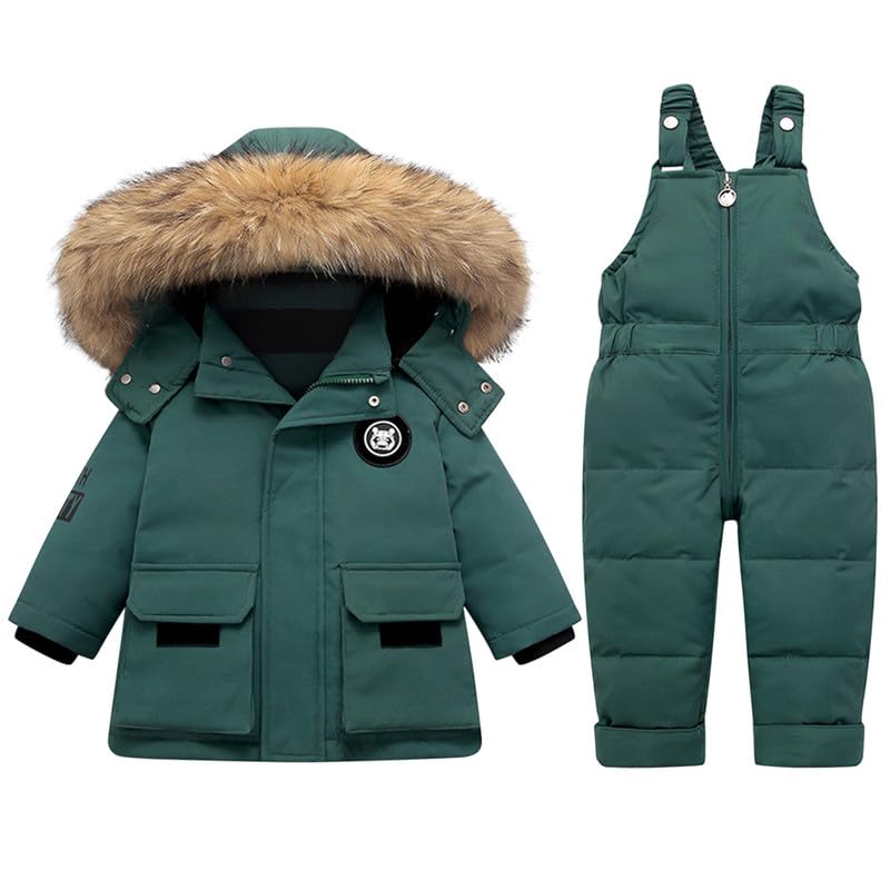 Combinaison de Ski Enfants Ensembles de Neige Bébé Doudoune à Capuche Pantalons Salopettes Zippé Fourrure Amovible Veste en Duvet Hiver Chaud Tenue Plein Air pour 1-5 Ans