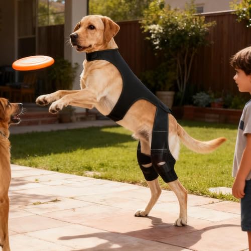 Opdestn Hunde Bein Orthese | Verstellbare Knie Manschette | Mit 4 Metall Stabilisatoren Für Die Unterstützung Der Hinterbeine,für Spaziergänge, Wanderungen, Training, Outdoor Aktivitäten, Park, und