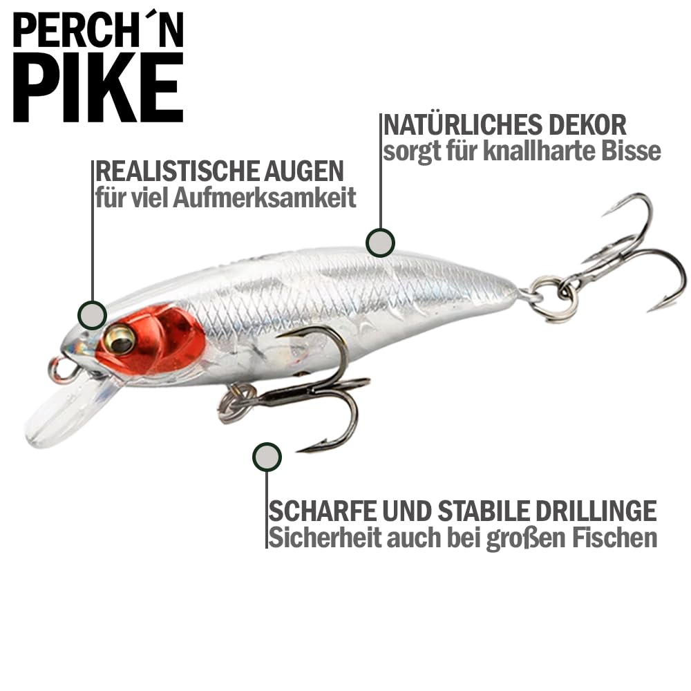 Wobbler - Set di 5 esche artificiali per trote e pesce persico, 5,5 cm, per pesca spinning, esca Minnow affondante per acqua dolce, ultra leggera, 4,4 g, 5,5 cm, in diverse decorazioni, per trote