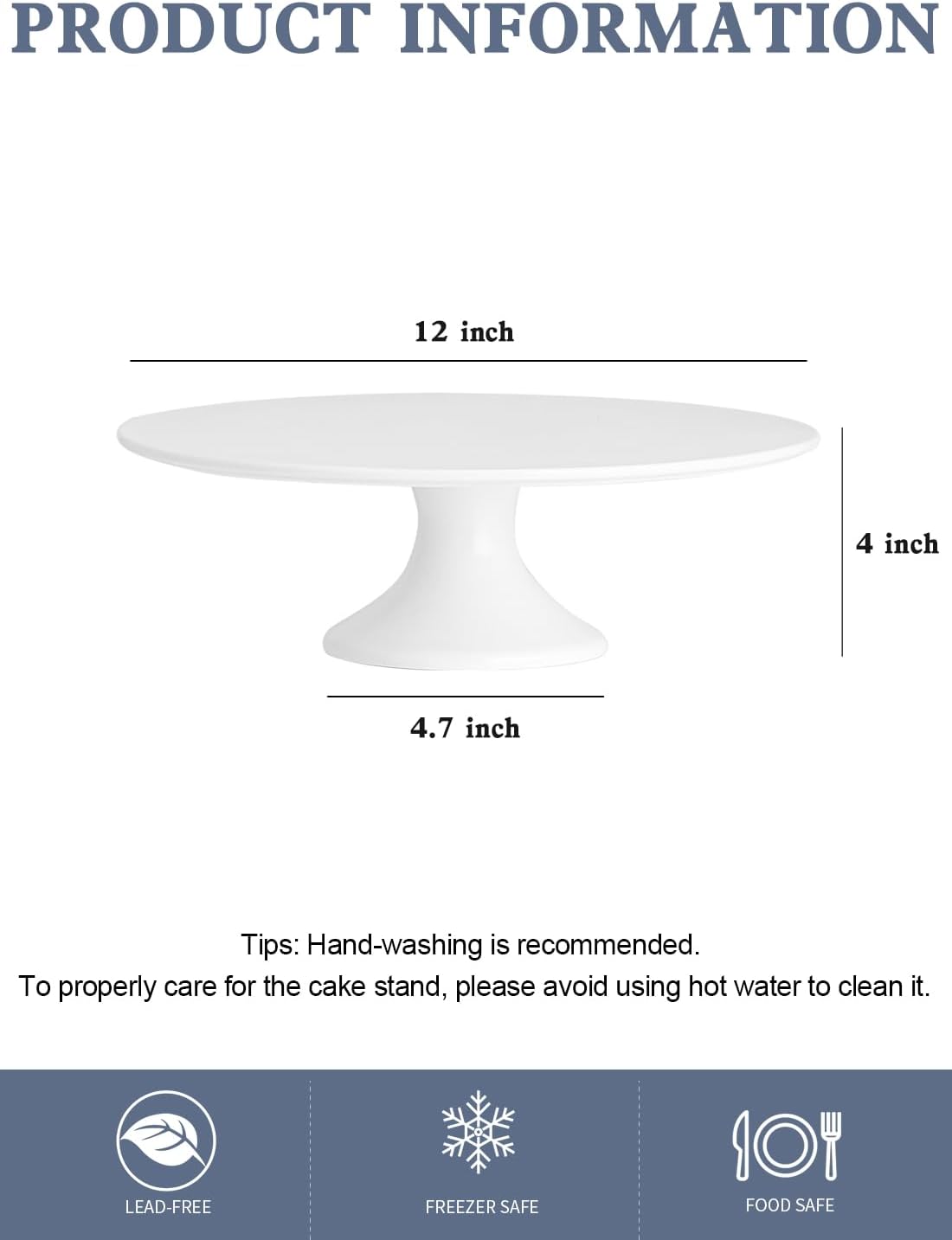 Kanwone 12-Inch Porcelain Round Cake Stand, Cake Plate, Dessert Stand, Cake Stand for Party, Home Decorating Stand, White