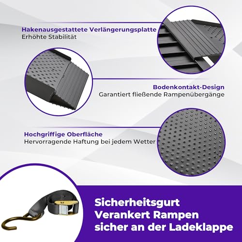 FACHNUO 228x28cm Auffahrrampe klappbar 340 kg Tragfähigkeit Aluminium Rampe für Motorrad, Quad, Pick-up mit tragbarem Griff, Rutschfester Oberfläche, platzsparend(1 Stück, Schwarz)