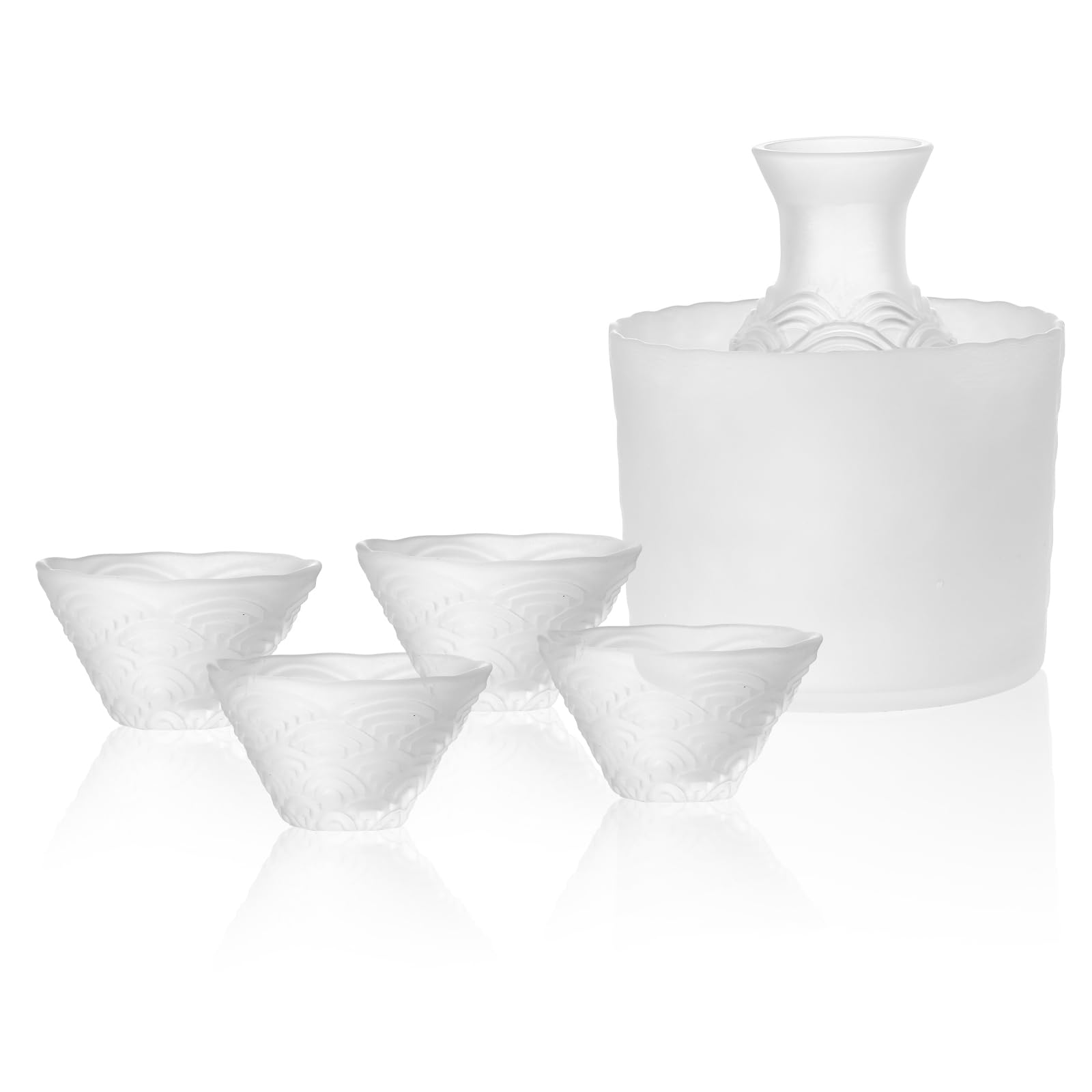 GLASKEY 【Recommended Sake Set for Sake Lovers】 Chilled Sake Set 6-Piece Set, 310ML Decanter 1 Piece, Cups 4 Pieces, Chilled Sake Set 1 Piece, Heat-Resistant Glass Microwave Safe Ideal for Hot Sake : H