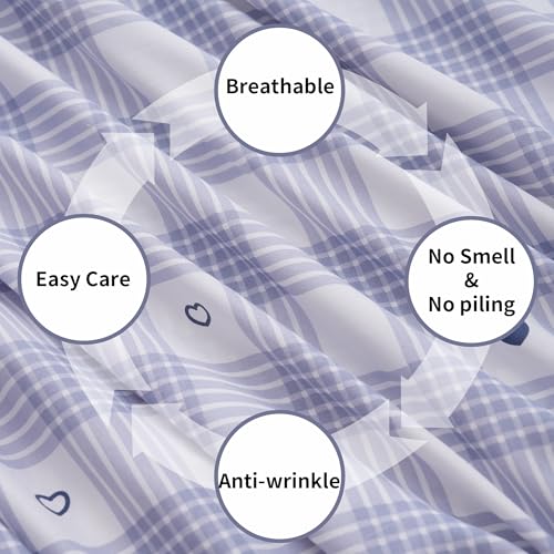 Image of Best Season Bed Sheet Set, Full Size, 4 Pieces(Heart and Grid) | Soft Durable Microfiber, Deep Pocket, Stain Resistant, Fade & Wrinkle Resistant