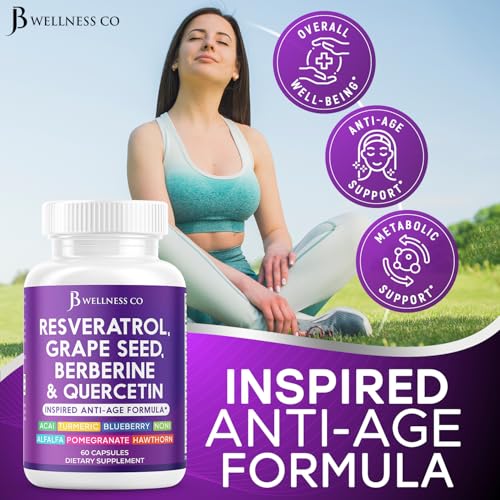 jb wellness resveratrol grape seed extract berberine quercetin - polyphenol supplement for women and men with noni extract n-acetyl cysteine acai extract - 120 capsules