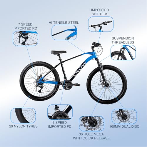 Image of CROW - Black Ninja 21 Speed Gear Cycle | 29 inch T Cycle for Boys 12 to 15 Years | Bicycle for Men Adult | Mountain Bike with Front Suspension & Dual Disc Brakes| Unisex MTB Cycle for Men |