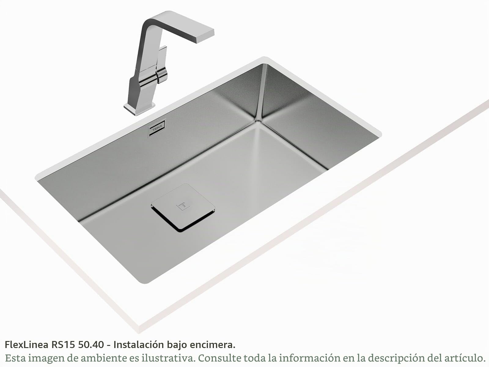 Teka FlexLinea RS15 71.40 - Fregadero Cocina 1 Seno, de 80 cm, Triple Posibilidad de Instalación, Encastre, Enrasar, Bajo Encimera, Acero Inoxidable