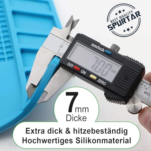 Spurtar Lötmatte Silikon 500℃ Hitzebeständige, 45 x 30 cm Verdickte Arbeitsmatte Werkstatt für Lötpistolen/Heißpistolen, Magnetische Reparatur Matte für Elektronik, Löten, Telefon, iPad, Uhren