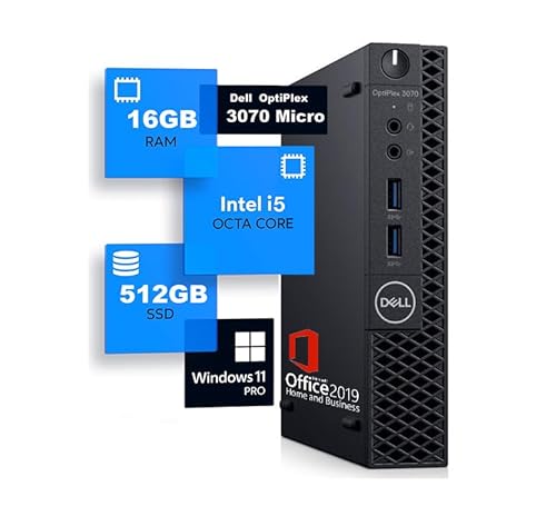 【整備済み品】 Dell 超ミニPC OptiPlex 3070 Micro Intel 第八世代Core i5/ RAM:DDR4 16GB/高速SSD:512GB/ 静音性/4K HDR対応/HDMI/DP/省スペース小型pc超軽量豊富なインターフェー