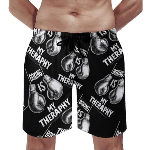 Boxing is My Theraphy Men's Swim Trunks Board Shorts Beachshorts Swimsuits with Pockets Mesh Liner