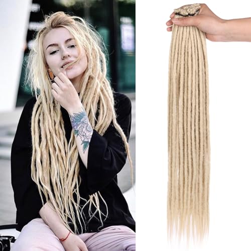 Mscat Extensões de rasta sintéticas loiras de 24 polegadas, 20 fios, 0,6 cm de largura, de extremidade única, croché dras, estilo reggae, extensões de loc feitas à mão