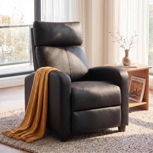 Image of Leather Recliner Chair with Adjustable Backrest & Footrest, Black