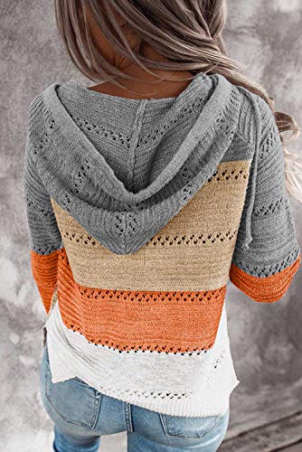 Acelitt Womens Casual Lightweight Long Sleeve Zip Up Zipper Striped Knit Sweaters Hoodies Sweatshirts Pullover Jackets Large Gray #TOP1