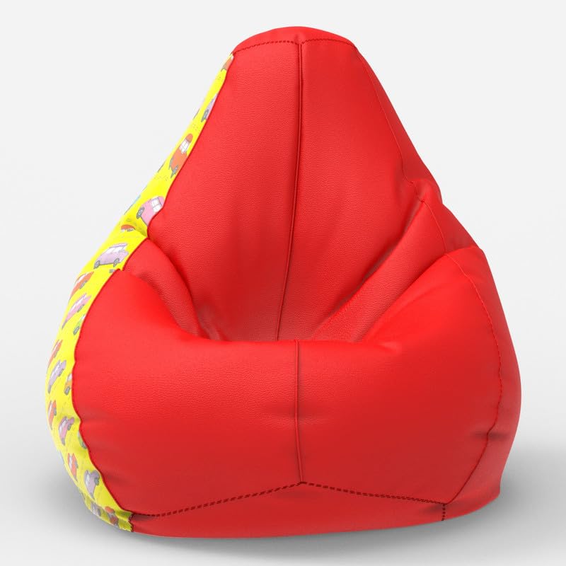 Image of Biggie Bean Bag with Beans Filled 6XL- Official: Jack & Mayers Bean Bags - Max User Height : 6-6.5 Ft. - Weight : 99-110 Kgs(Model: Cartoon Cars - H - Red Yellow)