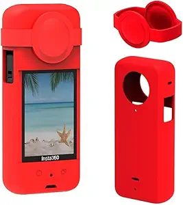 Careflection One X3 Silicone Case Lens Cap Kit for Insta360 X3 Action Camera Cover Sleeve Lens Guard Accessories Soft Protective Anti-Scrach Anti-Drop Protector - 2 Years Fade Warrantied (red)