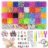 Loom Bänder set, Loom Bands-Gummibänder mit Clips, Charms, Perlen und anderem Zubehör für DIY-Kits zur Herstellung von Freundschaftsbändern, Bastelsets, Geeignet als Geschenk für eine Töchter