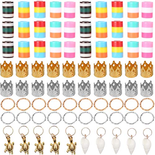 Beautywin 80 Pieces Hair Braid Cuff Wig Braid Buckle Hair Extensions Rings Large Hole Printing Wooden Beads Silver Resin Pendant Hollowed Flower Tube