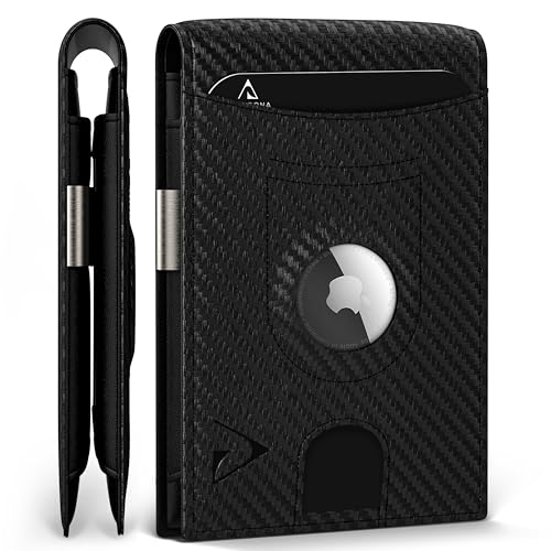 AirTag* Mens Wallet with Money Clip Air Tag Card Holder RFID Blocking Bifold Gifts for Men (Black)