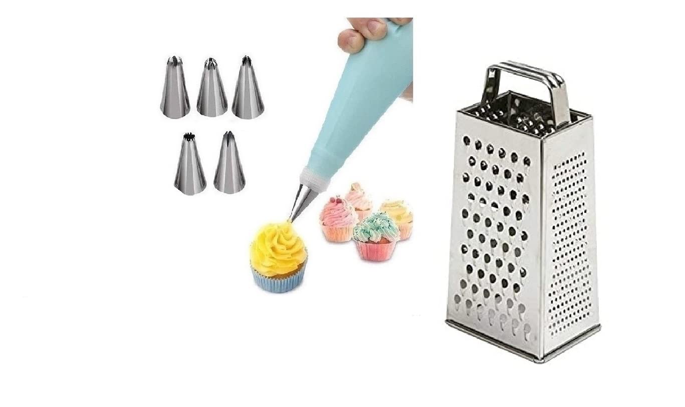 Blue Wonder 6pcs Nozzle with SS 4in1 Grater, Pack of 2 (Multicolour)