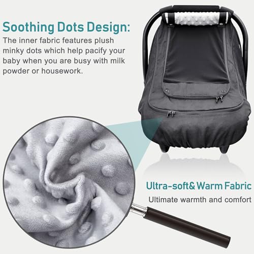 Image of Waterproof Baby Car Seat Cover，YVMVDV Patented Cold Weather Carseat Cover for Babies,Infant Car Seat Cover Canopy for Boy Girls,Windproof Car Seat Canopy, Keeps Babies Warm and Cozy Black