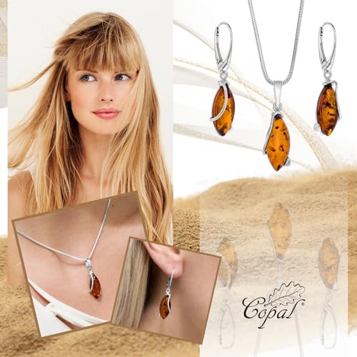 Miniatura 5 de Copal Juego De Joyas De Ámbar Para Mujer, Plata 925, Colgante De Gota, Longitud Ajustable, Envuelto Para Regalo, Mejor Regalo Para El Día De San Valentín, Amber
