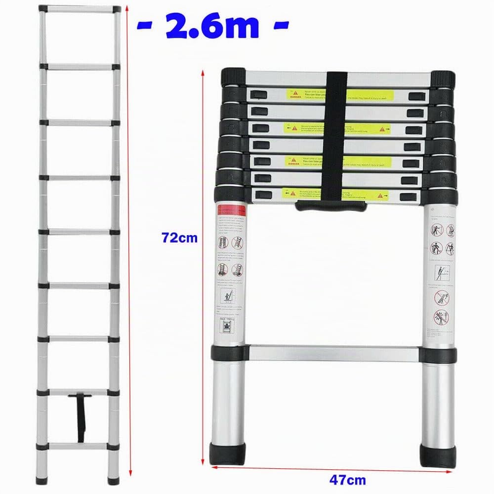 Klappbare Trittleiter, Teleskopleiter, Klappleiter, Klappleiter, aus Metall, maximale Belastung 150 kg (2,6 m)