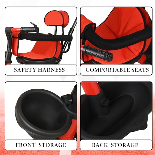 Image of Tricycle 1 Years to 5 Years with Removable Safety Guard and Parental Control Back Side Push Handle with Rubber Tyre for Kid's CR07 (RED 3)
