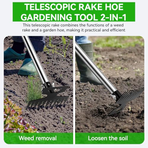 Image of HASTHIP 2-in-1 Weeder Tool 150cm Telescopic Rake Hoe for Garden Care