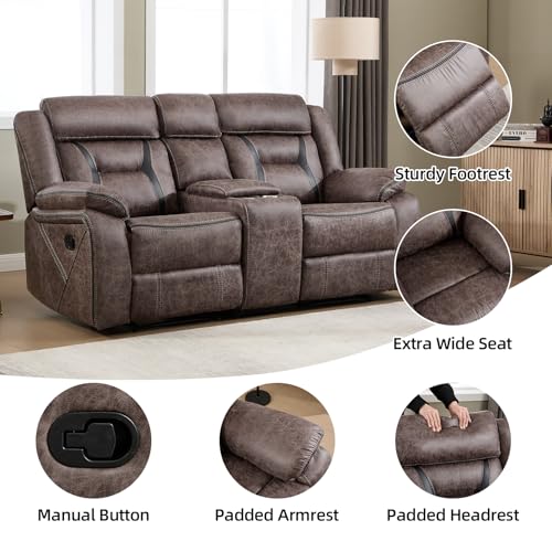 Image of EBELLO Manual Recliner Sofa Set, Faux Leather Reclining Living Room Furniture Set, Included Single Recliner Chair and Manual Loveseat Sofa, Grey