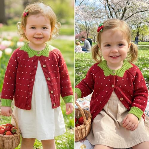 Image of Simplee kids Baby Sweater Toddler Girls Cardigan Sweater Embroidered Strawberry Knit Sweater