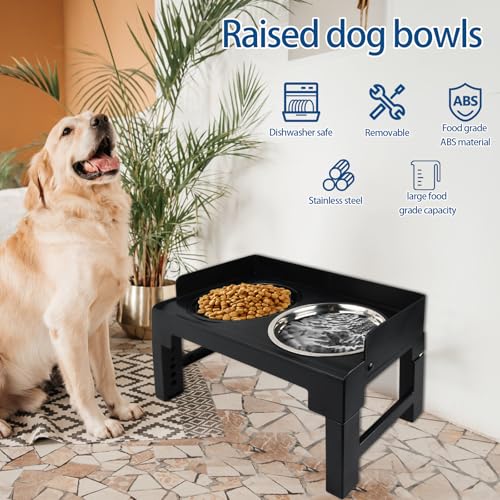 Dokeno Hundenapf Erhöht, Grosse Hunde Erhöhter Hundenapf, 5 Höhenverstellbar Futternapf, mit Langsam Futternapf, Auslaufsicher Napfständer, für Große Mittelgroße Kleine Hunde