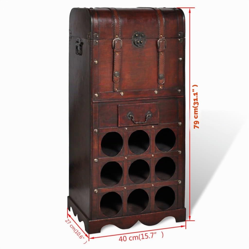 vidaXL Botellero de Madera para 9 Botellas baúl con cajón
