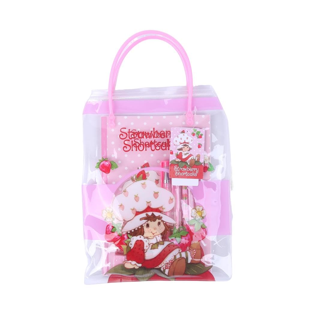MINISO Strawberry Shortcake Collection Stationery Set (A5 Stitch-bound Book 40 Sheets, Pencil, Gel Penx2, Eraser, Sharpener, Paper Clipx15)