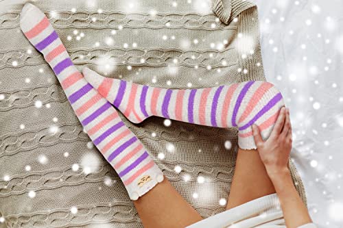 Image of Benefeet Sox Girls Cute Animal Fuzzy Knee High Socks Womens Funny Striped Cozy Winter Warm FluffyThigh High Socks Leg Warmers