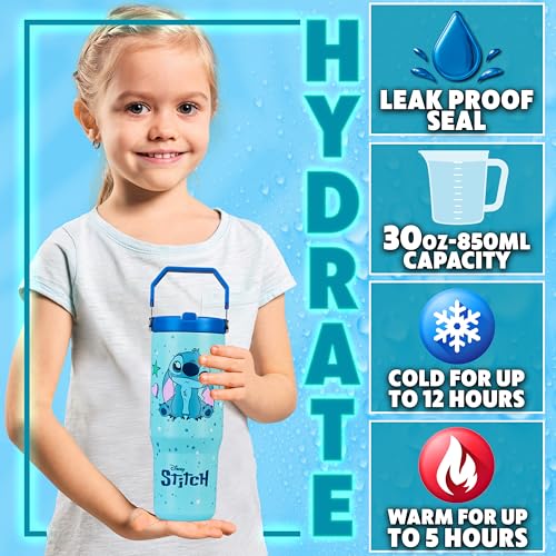 Image of Get Trend Disney Stitch Tumbler with Straw 30oz Kids Teens Insulated Cup with Lid Handle Travel Mug Cups with Lids for School Sports Gifts for Kids (Blue Stitch)